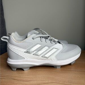Adidas Silver and White ICON8 Baseball Cleats size 9.5